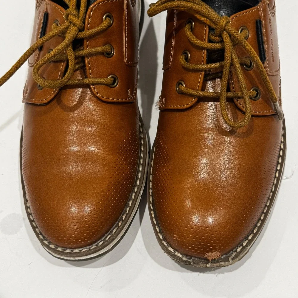Bruno Marc‎ Kids Brown Perforated Lace Up Oxford Dress Shoes Flawed New Size 1